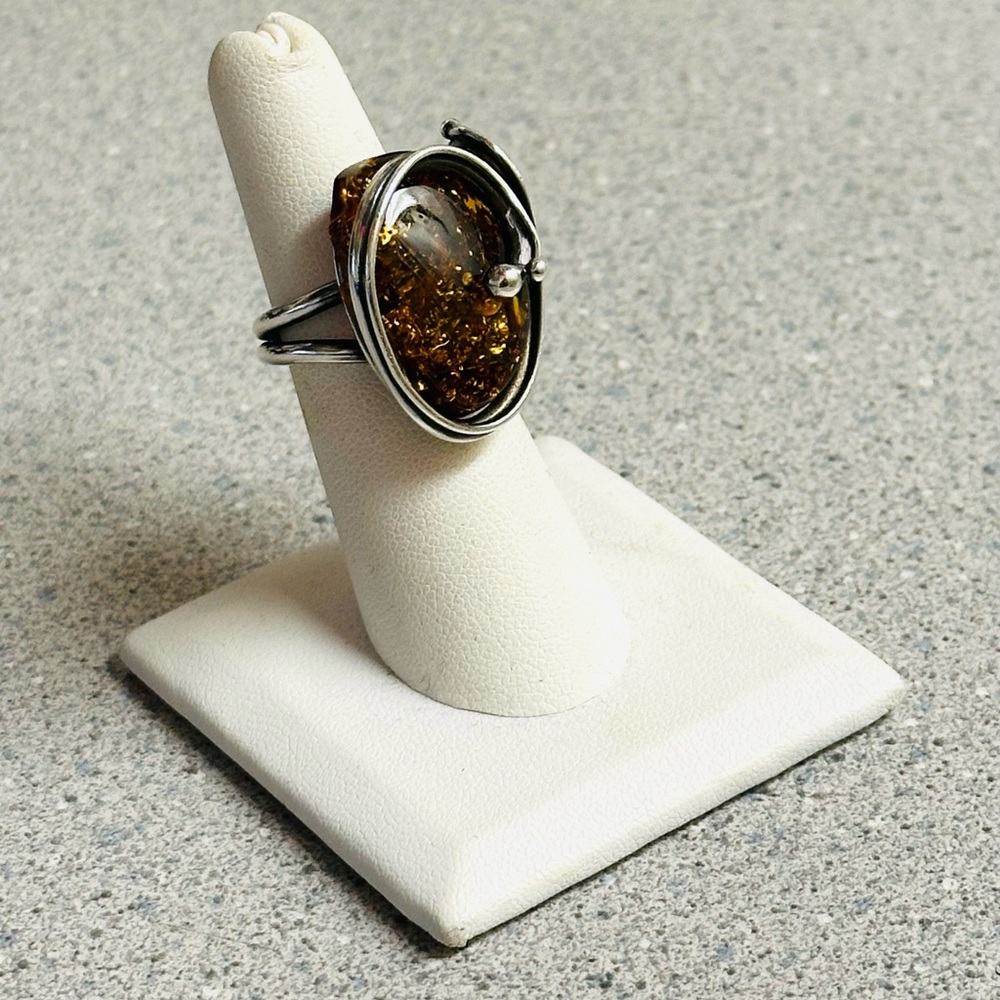 Vintage Sterling Silver size 7.5 Baltic Amber Ring - Picture 4 of 4